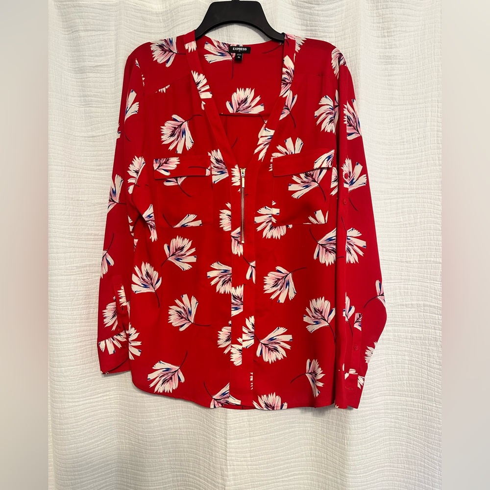 Express Red Floral Button Down Shirt